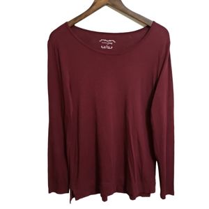 Maison Jules Burgandy Long Sleeve Tee Side vents Women's Size Large
